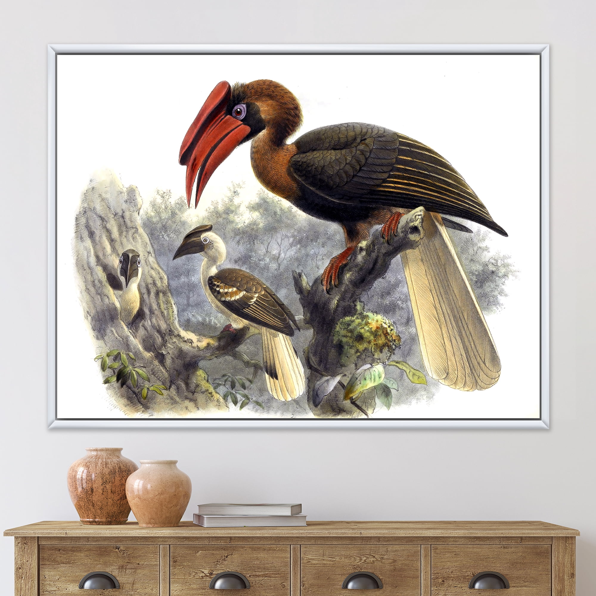 Designart 'Ancient Australian Birds XI' Traditional Framed Canvas Wall Art Print