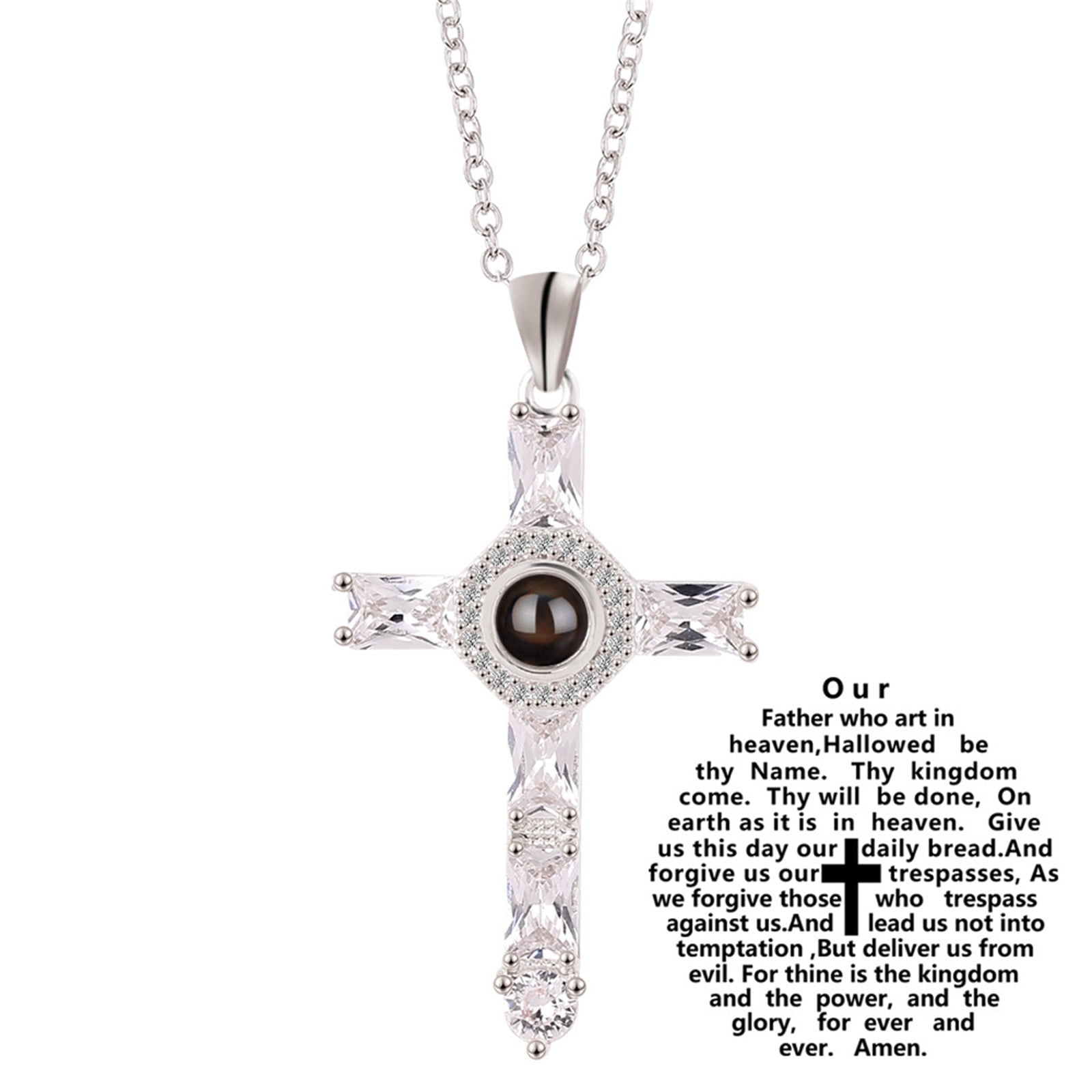 Jesus Christ Cross Crucifix Lord's Prayer Projection Necklaces Pendant Women Girls Daughters Gift For Mothers Friends & Family Sisters