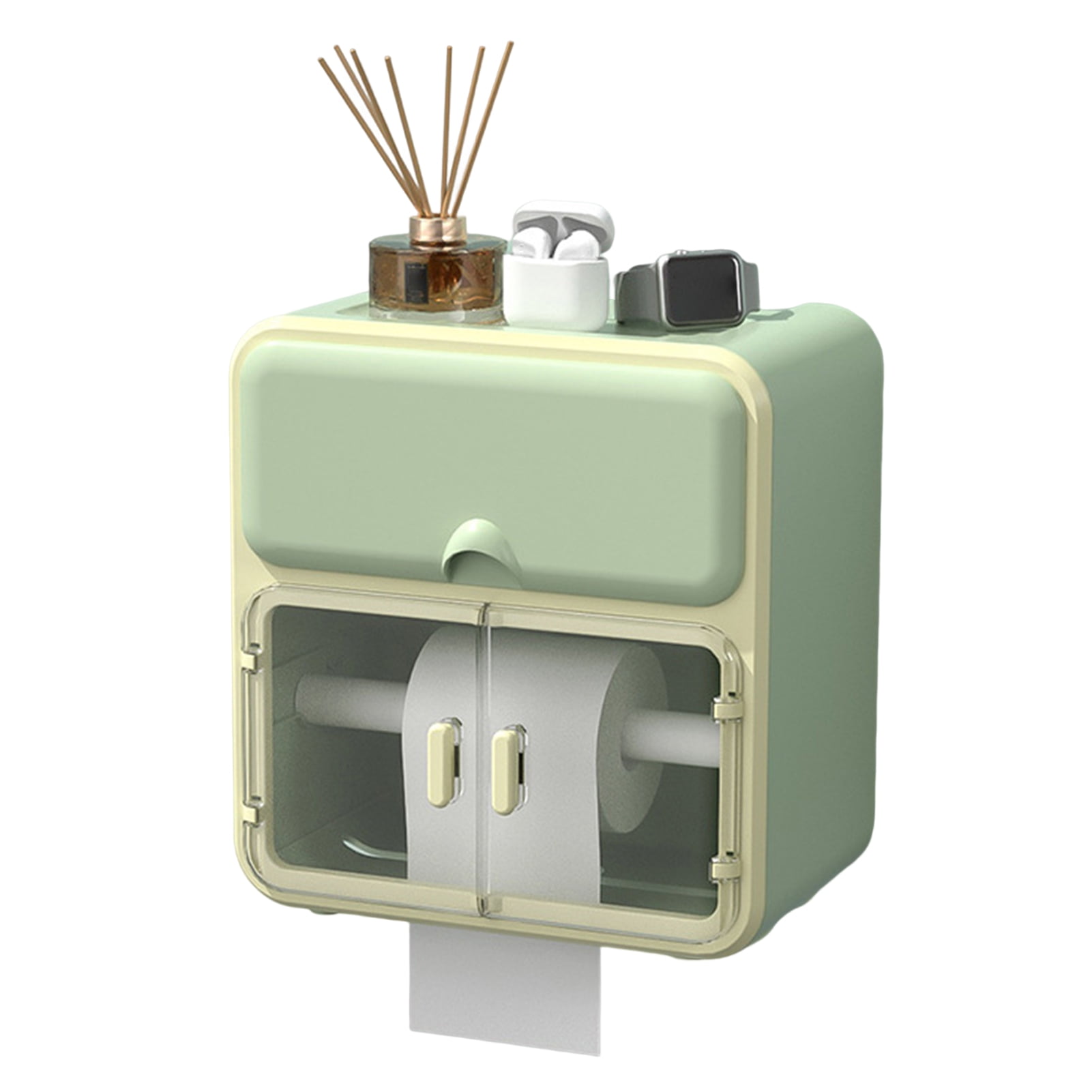 Adjustable Toilet Paper Holder Serrated Outlet, Cross Bar Top Shelf