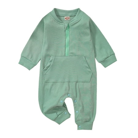 

Zlekejiko Boys Girls Long Sleeve Ribbed Zipper Romper Toddler Jumpsuit With Pocket Clothes