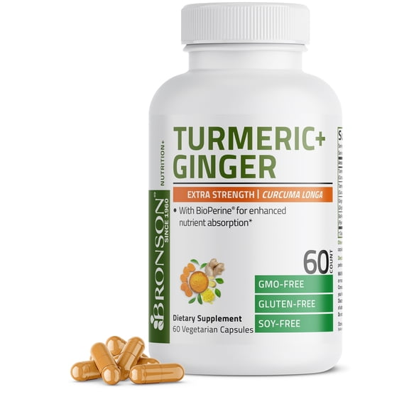 Bronson Turmeric   Ginger  Antioxidant, Joint Health & Digestion Support with BioPerine, Non-GMO, 60 Vegetarian Capsules