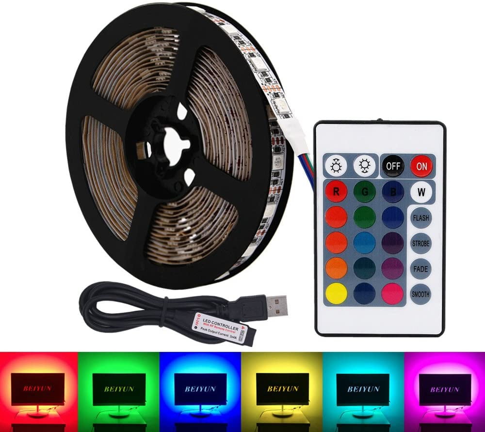 5V USB LED Strip Light TV Background RGB Color Changing Kit 24Key Remote 
