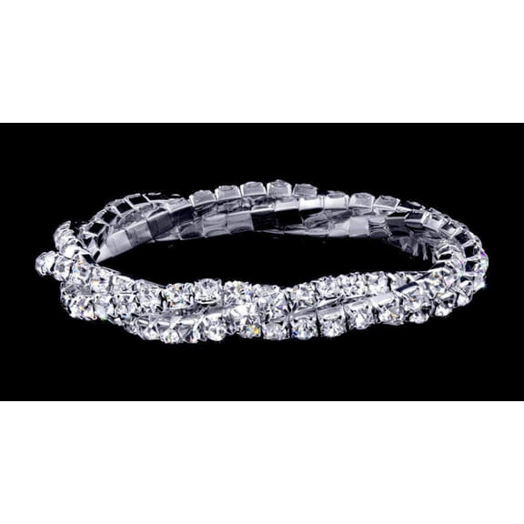 #17022 - 3 Row Twisted Stretch Rhinestone Bracelet - Crystal Silver