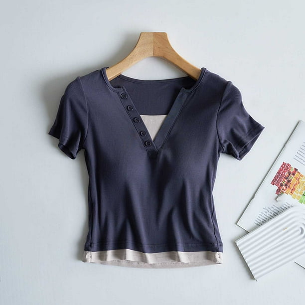 Pijama de manga corta para mujer, de verano, ligero y transpirable, con almohadillas para el pecho y camisetas de manga corta. Pijama de poliéster para mujer.