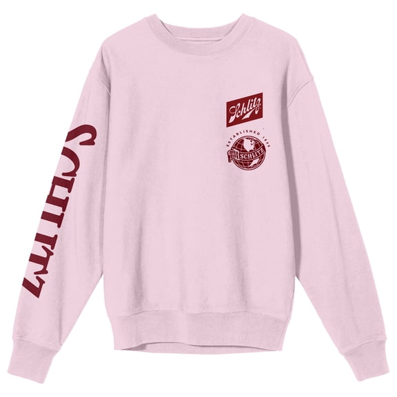 Schlitz Logo Art Crew Neck Long Sleeve Adult Cradle Pink Sweatshirt-Medium