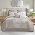 thumbnail image 5 of Lanco Taupe Jacquard Comforter Set Queen Size, 8 Piece Floral Bedding Set, All Season Home Decor, Matching Pillow Shams, Bedskirt, Decorative Pillows, 5 of 7