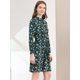 thumbnail image 4 of Vestido Floral De Una Línea De Manga Larga Con Columpio Hasta La Rodilla Y Cuello Simulado Para Mujer Verde oscuro M, 4 of 6