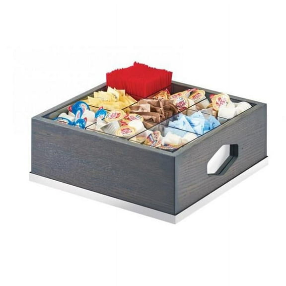 Cal Mil Ashwood 9 Compartment Gray Oak Wood Condiment Organizer with Removable Divider