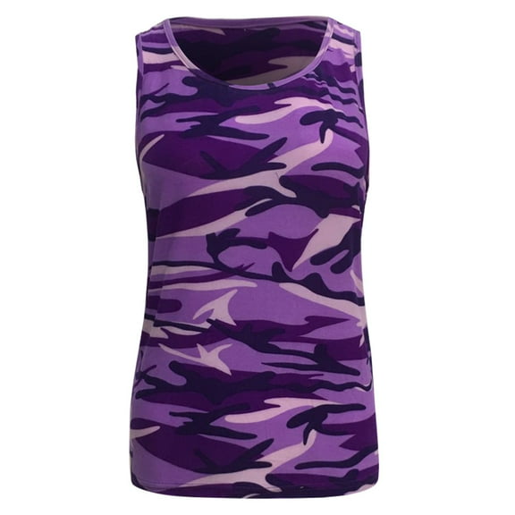 Women Plus Size Fashion Camouflage Printed Sleeveless O-Neck Tank Blouse Tops