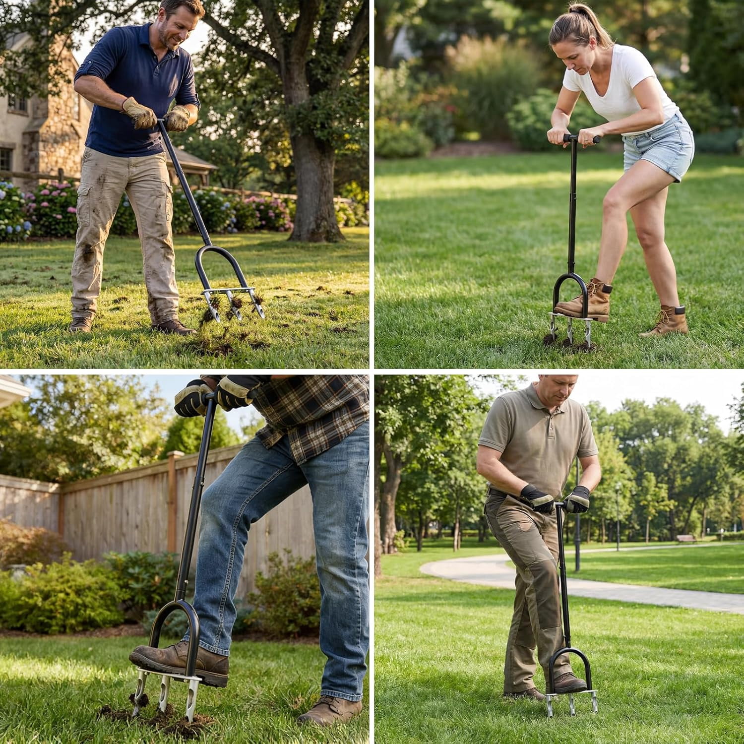 Manual Lawn Aerator Tool, Hollow Tines Plug Core Aerator, Heavy Duty Hand Soil Tool with Adjustable Handle, Grass Aeration Garden Tools for Care, Compacted Soil, Yard