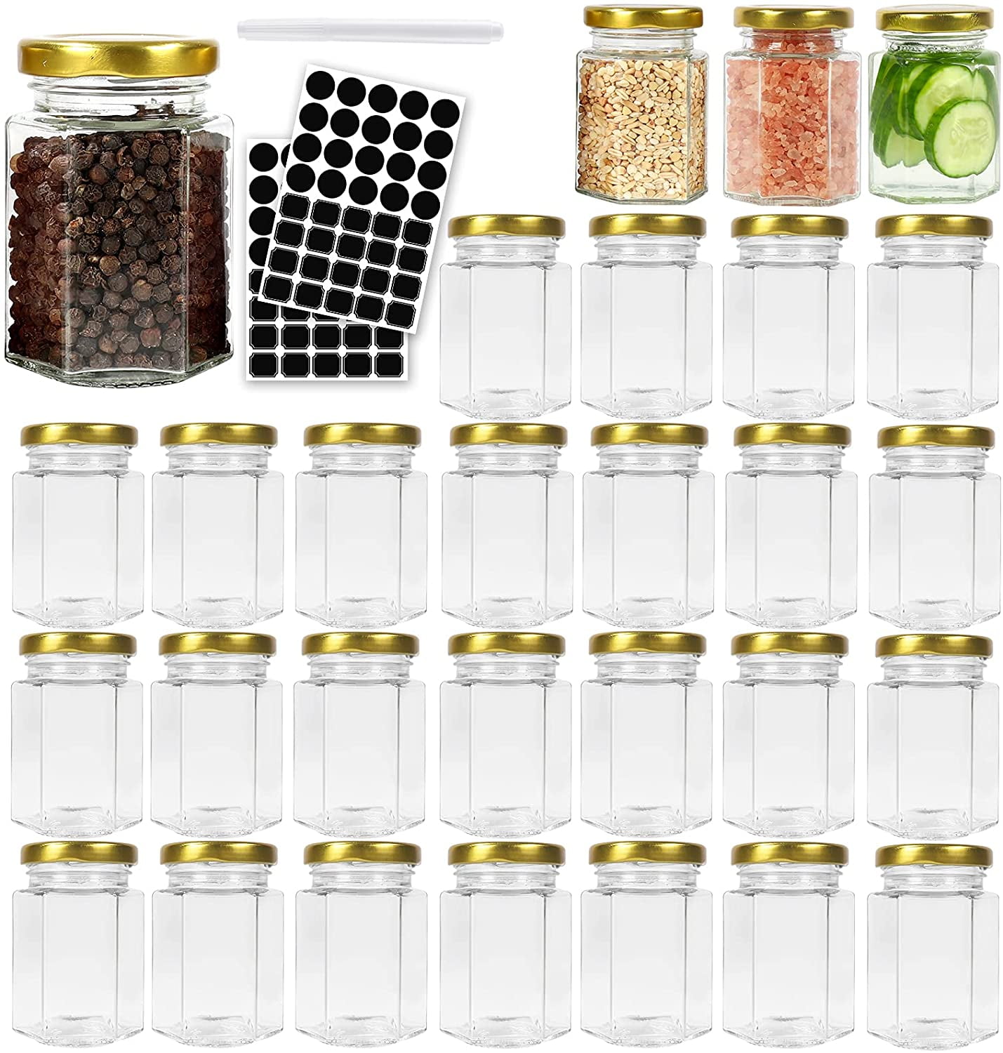 30Pack Small Spice Jars,Glass Jars with Airtight Lids with Tags Labeling
