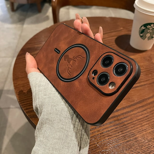 Funda magnética de carga inalámbrica para iPhone, carcasa elegante de lujo con diseño de ciervo de negocios para modelos 14, 13, 12, 11 Pro Max Plus, X, S, XR, Magsafe Fivean unisex