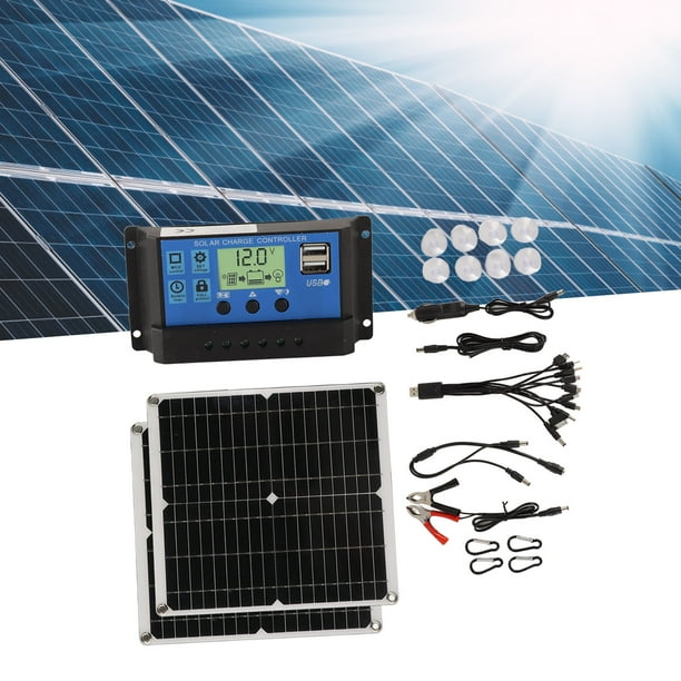 Juego De Controlador De Panel Solar, Kit De Panel Solar De Seguridad De 50 W Alta Eficiencia De Conversión 2 Salidas USB Para Viajes Para Caminatas Para Exteriores Para Teléfonos