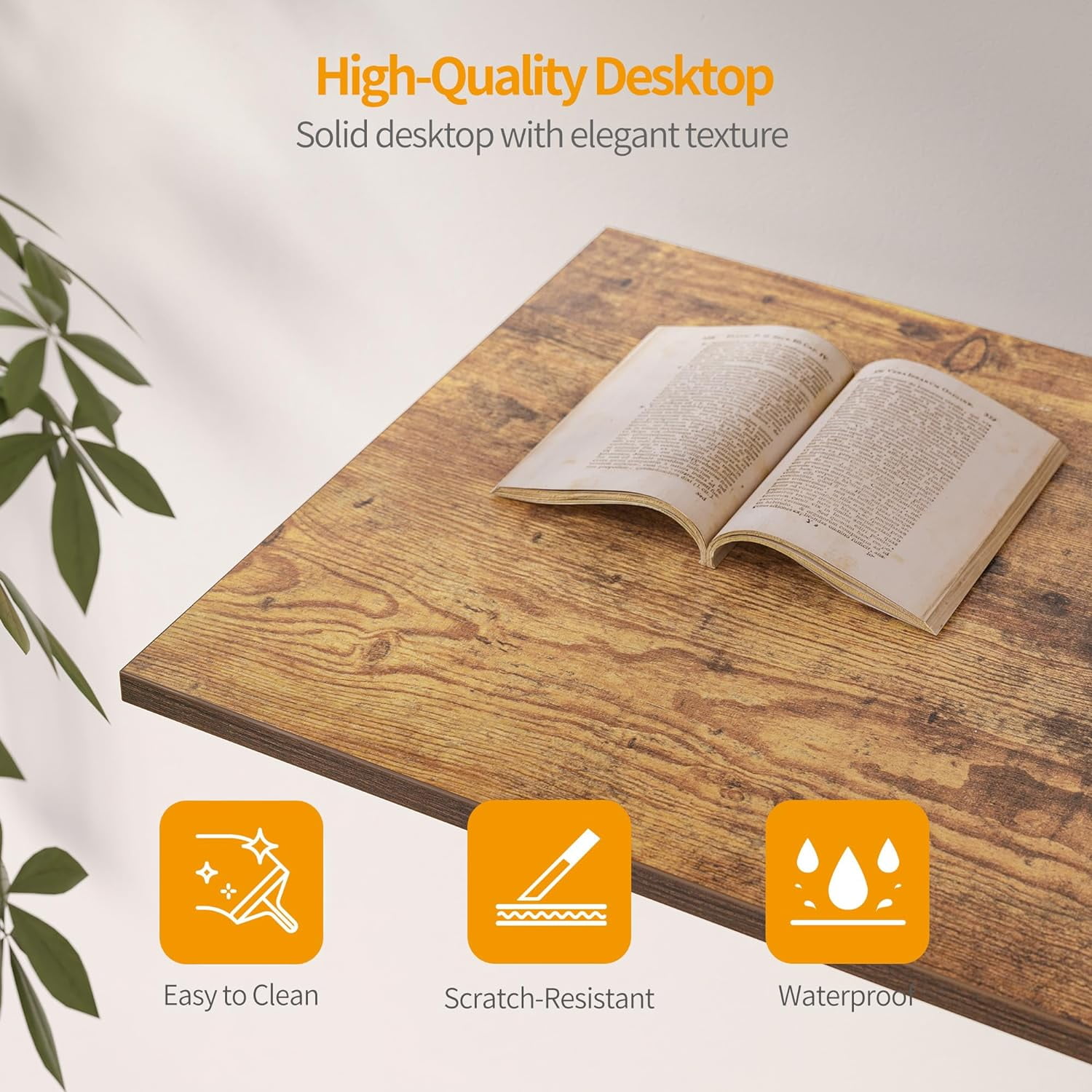 DESINO Computer Desk with Drawers, 47 Inch Study Writing Table, Modern Simple Style PC Desk for Bedroom, Gaming, Rustic Brown