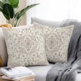 thumbnail image 2 of Beige Boho Throw Pillow Covers 20x20 Inch Set of 2, Vintage Ethnic Floral Abstract Geometric Waterproof Outdoor Pillow Covers, Decorative Cushion Pillowcases for Couch, Sofa, Bed, Garden, Patio, 2 of 9