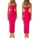 thumbnail image 1 of Vestido tubo ajustado para mujer, sin tirantes, con abertura lateral y ribete de color en contraste., 1 of 7
