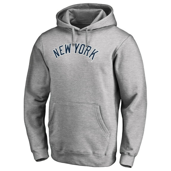 Men's Heather Gray New York Yankees Official Wordmark Fitted Pullover Hoodie