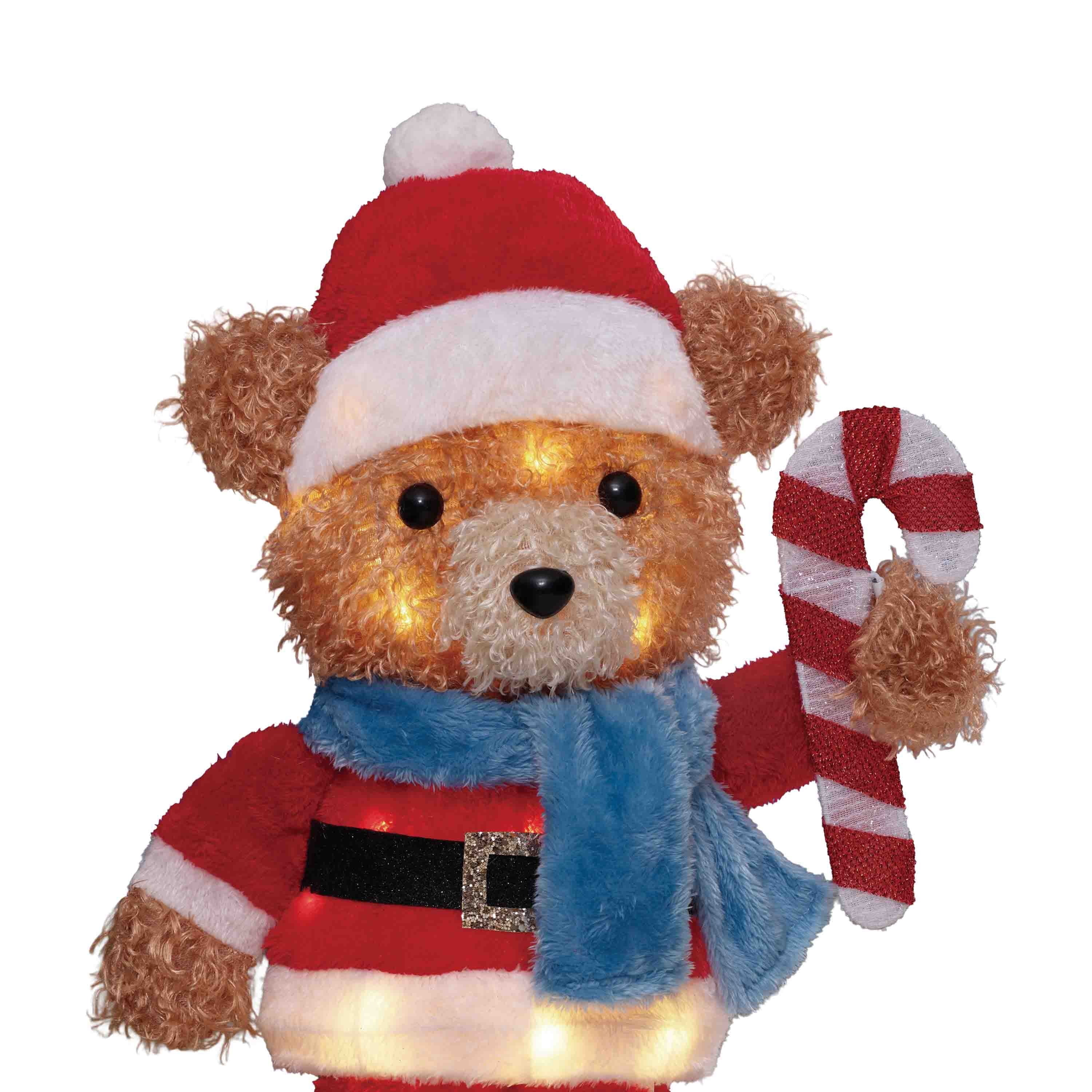 Indoor/Outdoor Light-Up Plush Bear with Candy Cane Christmas Decoration with 30 LED Lights, Warm White, 18", by Holiday Time