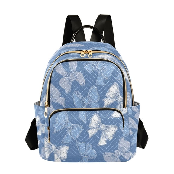 Blue White Bows with Polka Dots Quilted Backpack Fashion Daypack Commuter Bag for Women 8.5 L