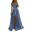 thumbnail image 1 of 2025 Robe de Soirée Unie pour Femmes Petites Pantalons Habillés Dos Creusé Manteaux d'Hiver en Chiffon devant Dernière Robe pour Dames Fendue, 1 of 3