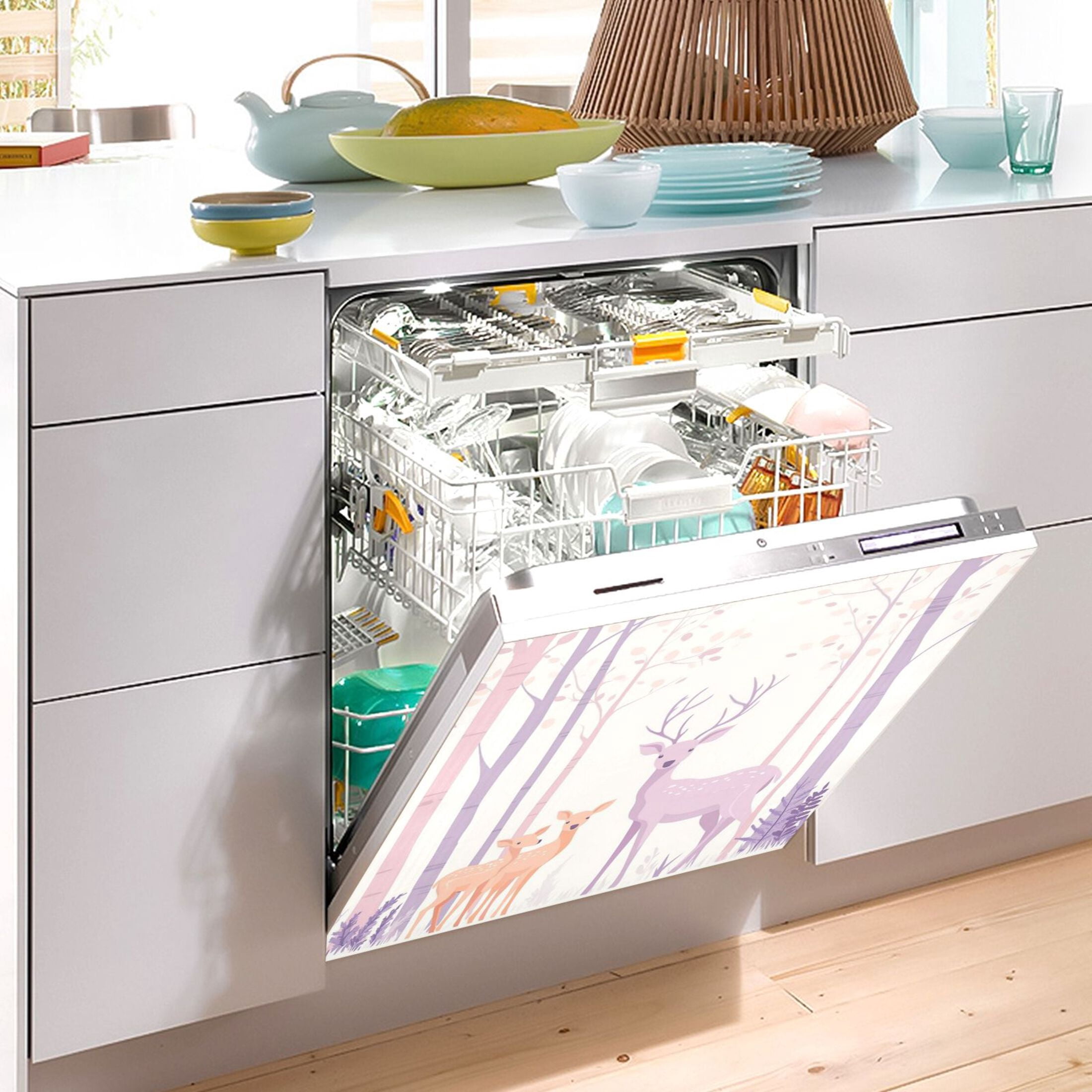 Dishwasher Magnetic Sticker 23x26 Inch Refrigerator Magnetic Sticker Washing Machine Magnetic Sticker Kitchen Panel Magnetic Sticker Home Decor Purple Beautiful Deer
