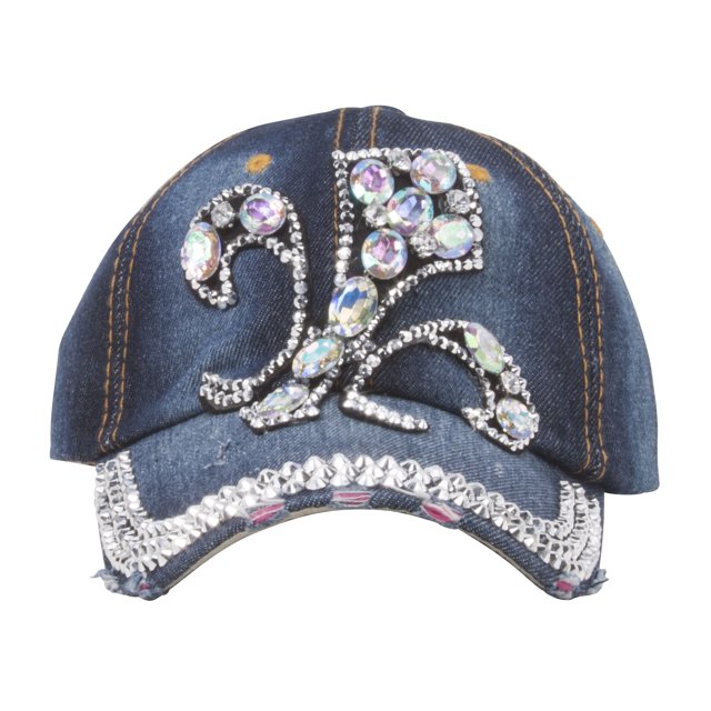 Top Headwear Stone y gema Fleur-de-lis Denim angustiado Gorra de béisbol TOP HEADWEAR Gorra de béisbol