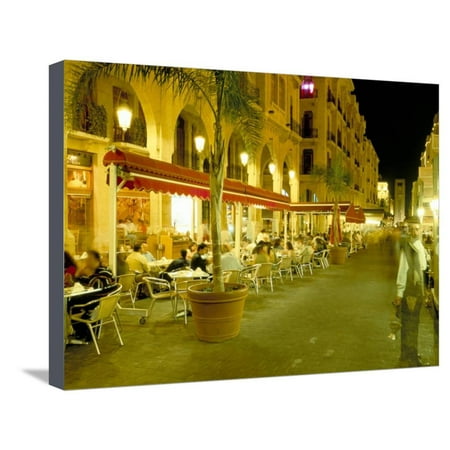 Outdoor Restaurants at Night in Downtown Area of Central District, Beirut, Lebanon, Middle East Stretched Canvas Print Wall Art By Gavin