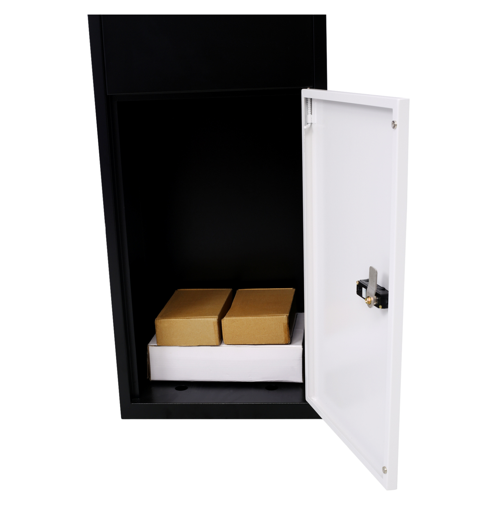Package Delivery Box - Galvanized Steel Mailbox with Code Lock - Secure Parcel Drop Box for Porch, Curbside - 14''x11.3''x42'', Black & White