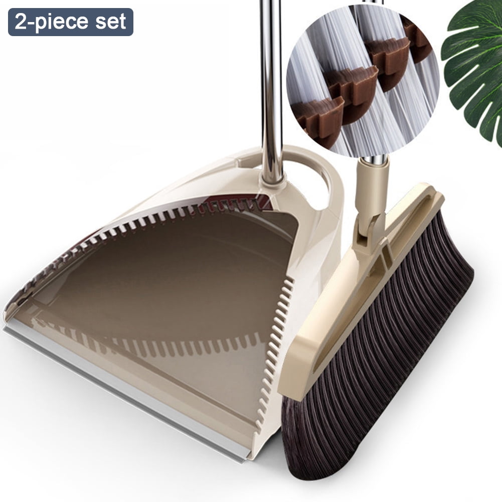 Broom Dustpan Floor Squeegee Set ，Detachable Long Handle Upright Broom