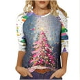 thumbnail image 2 of FDGIU Women's Christmas Shirts 2025 - 3/4 Sleeve Graphic Tee with Xmas Tree & Snowflake Prints, Loose Fit Tunic Top for Holiday, 2 of 5