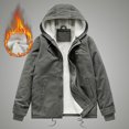 thumbnail image 5 of IYTR Mens Winter Warm Jacket Long Sleeve Zipper Button Hooded Neck Jacket Plus Velvet Coat Solid Color with Pockets Gray L, 5 of 7