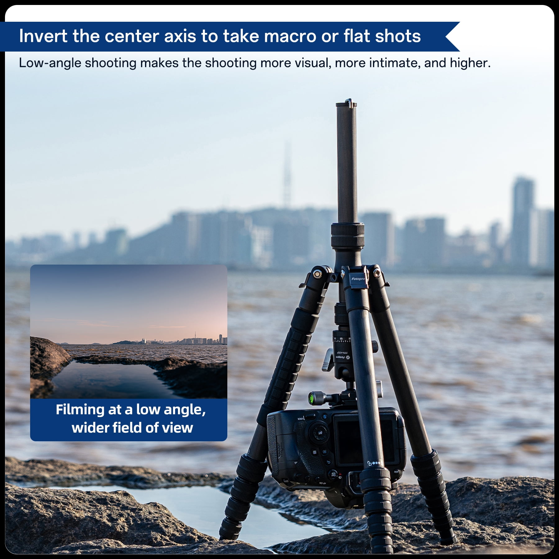 Fotopro 58" Aluminum Camera Tripod with Ball Head, Lightweight & Stable, Detachable Monopod with QR Plate, Inverted Center Column, Max Load 8kg/17.6 lbs, X-Go Gecko E 2