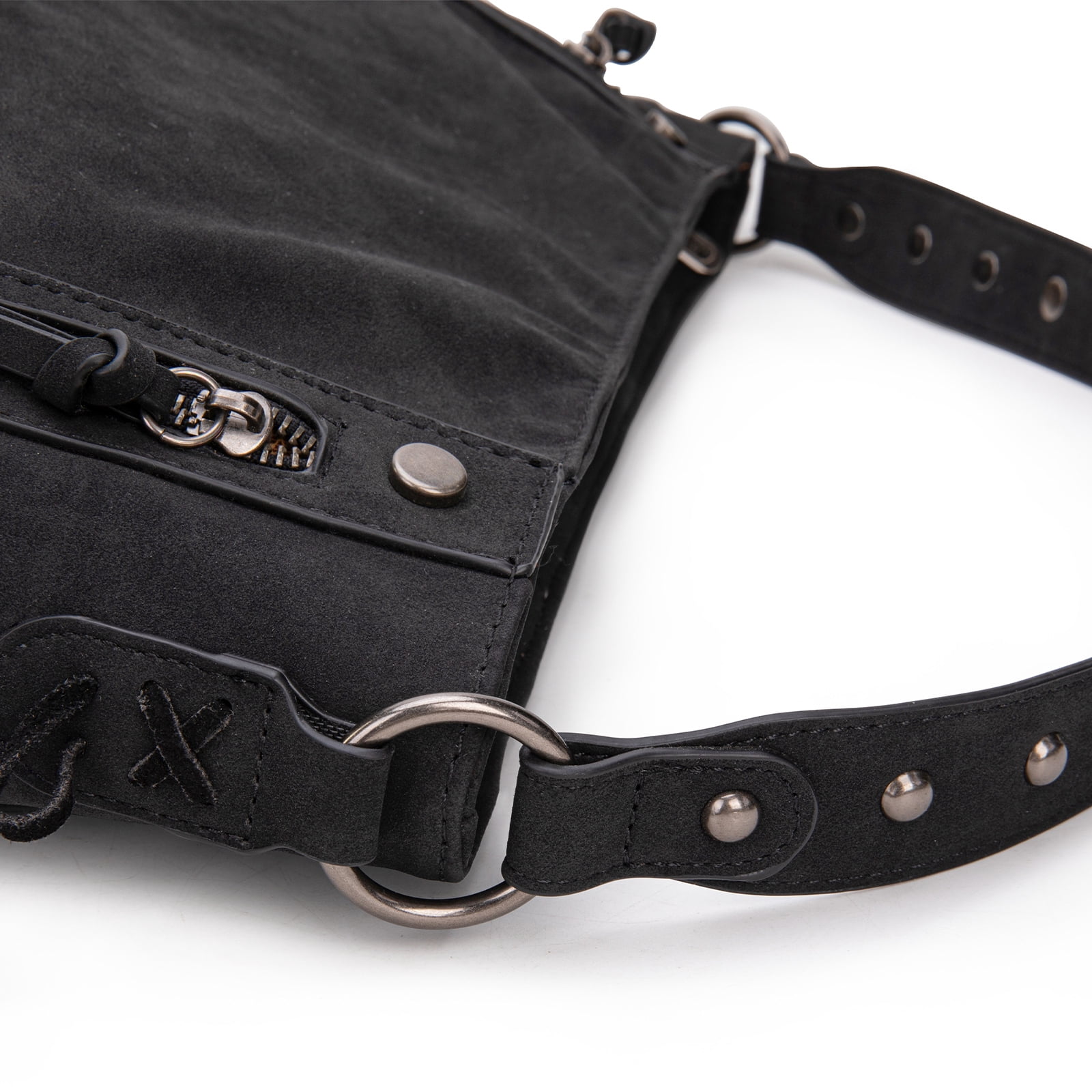 Wrangler Large Hobo Purses and Handbags for Women with Buckle and Fringe Zipper Faux Suede Shoulder Bag, Black