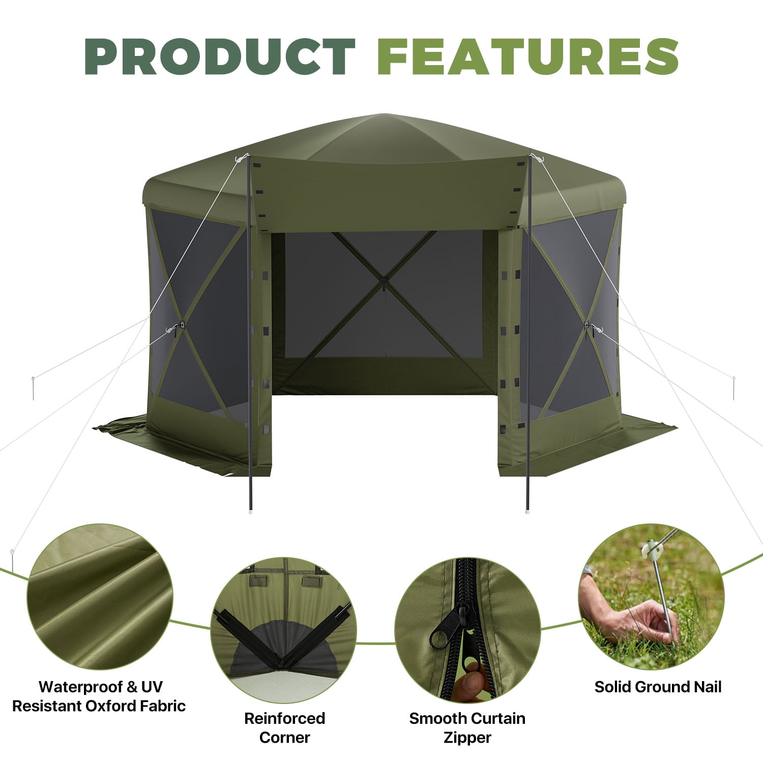 BaPiPro 12x12 FT Pop Up Gazebo with Removable Top for Stargazing, Outdoor Screen House with Sidewalls & Netting, Waterproof Canopy Tent for Patio, Backyard, Camping, Green