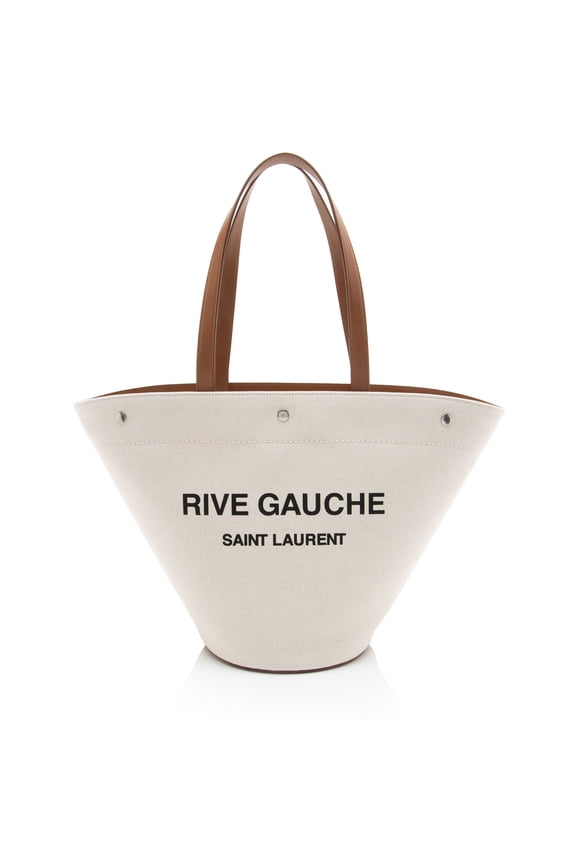 Pre-Owned Saint Laurent Canvas Calfskin Trapezoid Rive Gauche Tote