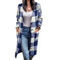 thumbnail image 2 of Munlar Long Sleeve With Pocket Printed Lab Coats Denim Jacket for Women Button Up Plaid Cardigan Christmas Winter Coat for Women, 2 of 5