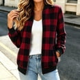 thumbnail image 6 of Lutiedan Plaid Bomber Jacket for Women Zip up Long Sleeve Cropped Jackets Fall Winter Casual Warm Outwear with Pocket S-XXL,Red1, 6 of 8