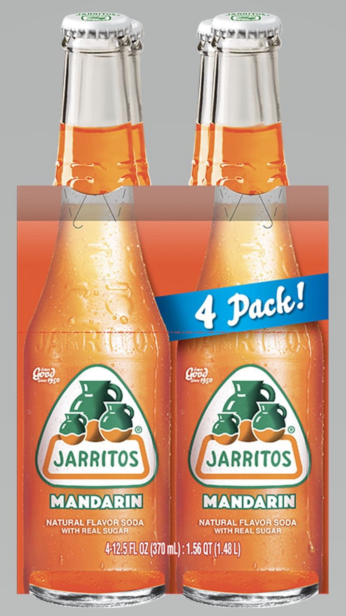 (4 pack) Jarritos Mandarin Soda, 12.5 fl oz (370ml) Glass Bottle, 4 Pack