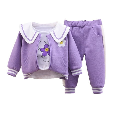 

JIEU Toddler Girl Long Sleeve Floral Print Top Thick Soft and Breathable Coat Trouser Three PC Suit for 0 to 5 Years for Homwear Christmas Birthday Party