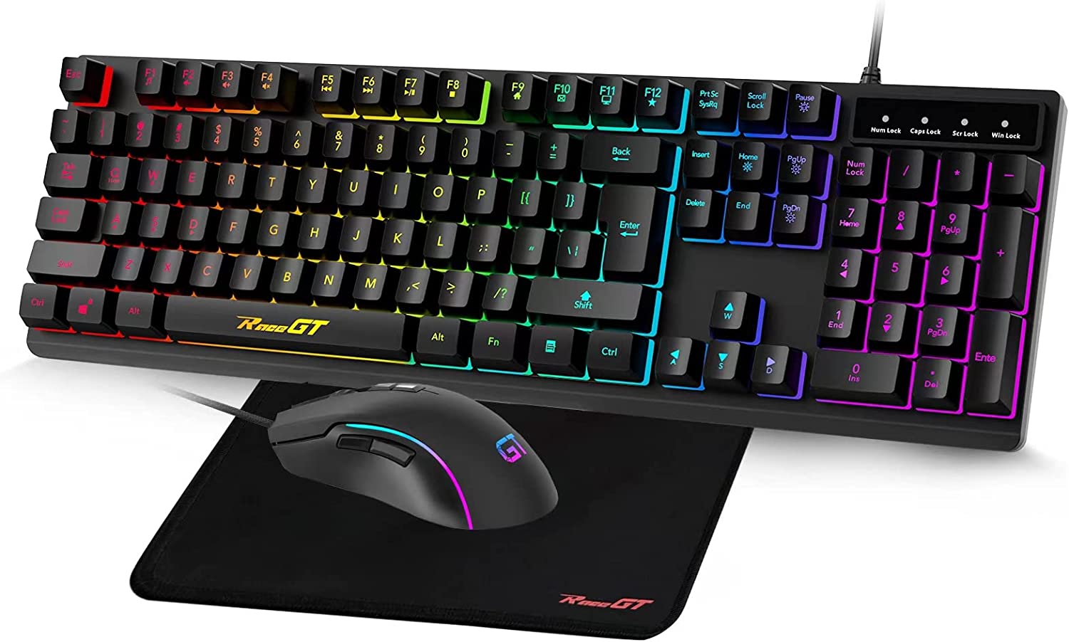 Gaming Keyboard and Mouse Combo with Mouse Pad, RaceGT in Gaming Wired  Keyboard RGB Backlit, Button 6400DPI Wired