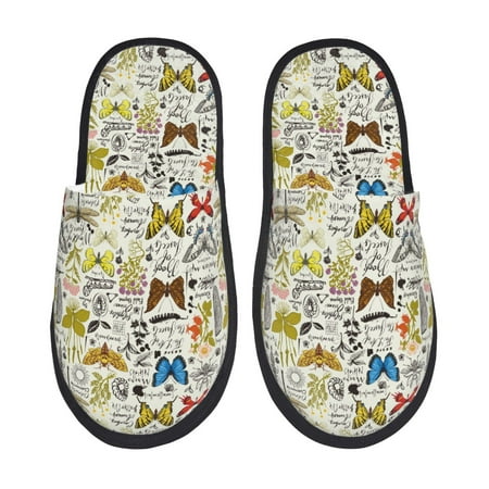 Balery Insects And Medicinal Herbs Slient Indoor Furry Fleece Comfort House Shoes Soft Non-Slip Home Shoes Cotton slippers House Slippers-- Medium