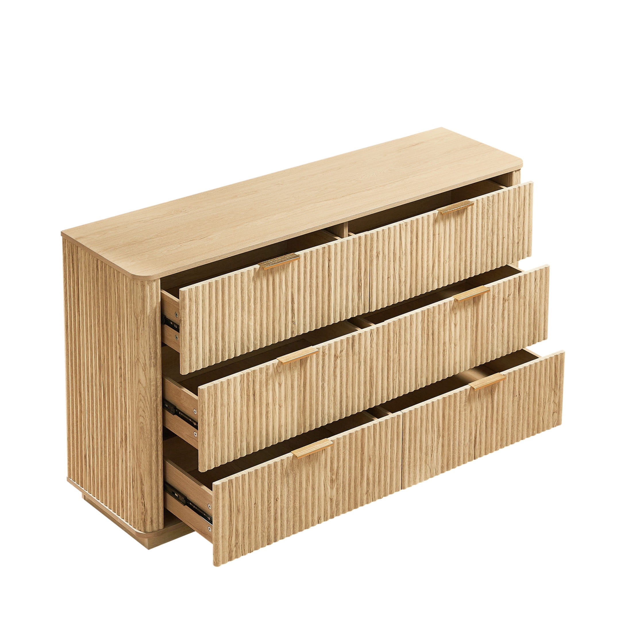 Noble House Relic 55" 6-Drawer Dresser, Modern Hallway Chest of Drawers with Curved Wave Panels and TV Stand, Oak