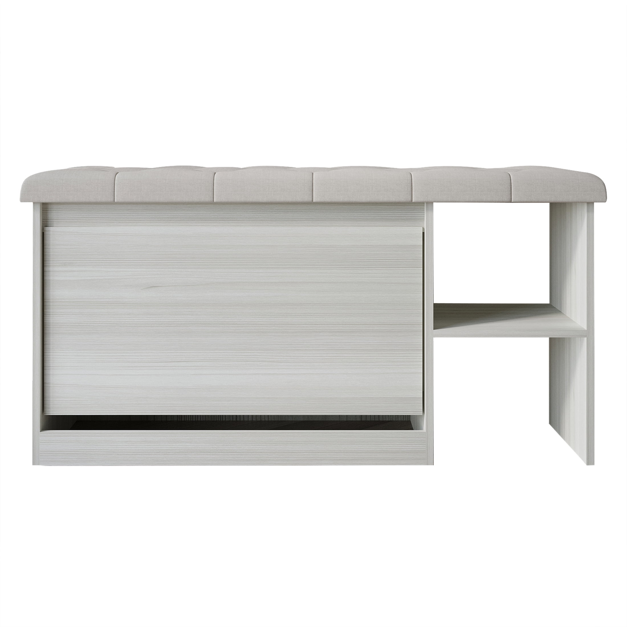 Castle Place Upholstered 41"L x 22" H Bench with Shoe Storage, Light Grey