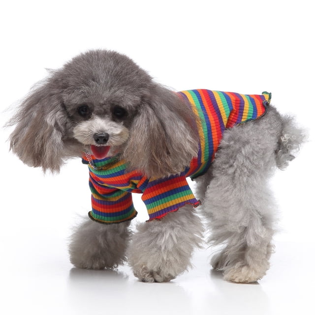 Fiudx Suéter a Rayas para Mascotas, Cuello Alto de Poliéster Suave, Diseño Elegante de Dos Patas, Ropa Cálida y Cómoda, para Actividades Al Aire Libre, Ropa para Perros y Gatos, Tallas S, M y Xl.
