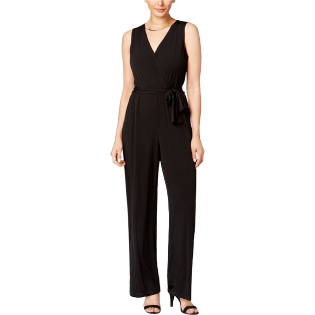 NY Collection Combinaison à Jambes Larges en Jersey Ceinturé pour Femmes, Noir, Petite, PM