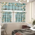 thumbnail image 2 of 3 Piece Kitchen Curtain Valance and Tiers Set 24 Length, Daisy Rod Pocket Valances Drape with Half Window Tier Curtains Teal Wood Small Cafe Curtains for Bedroom Bathroom, 2 of 5