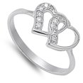 thumbnail image 4 of White Cubic Zirconia Double Heart Cutout Ring .925 Sterling Silver Band Jewelry Female Male Size 6, 4 of 4