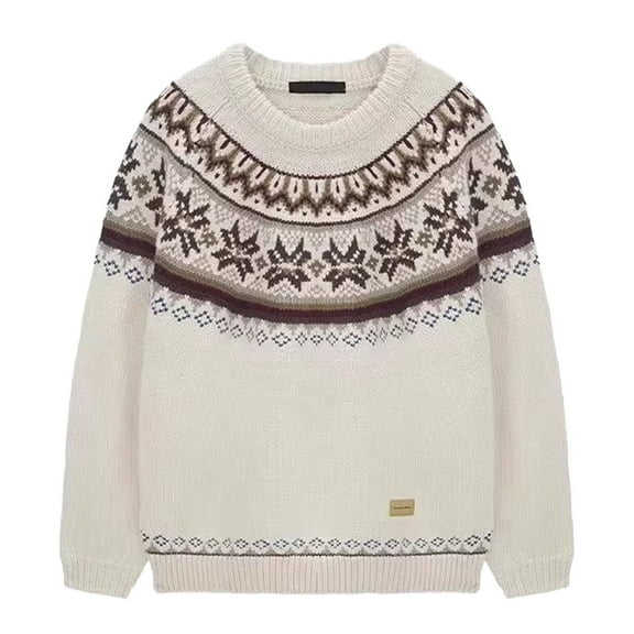 VNKIDY Men's Sweater Coat Fall Winter Oversized Fair Isle Knit Sweater Long Sleeve Crewneck Thermal Texture Loose Fit Festive Casual Jumper For Cold Weather Daily Wear Casual Knitwear