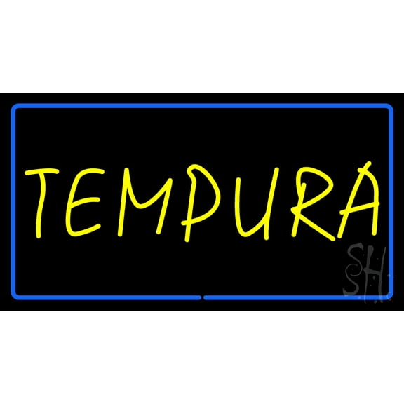 Tempura Rectangle Blue LED Neon Sign 20 x 37 - inches, Black Square Cut Acrylic Backing, with Dimmer - Bright and Premium built indoor LED Neon Sign for restaurant window and interior decor.