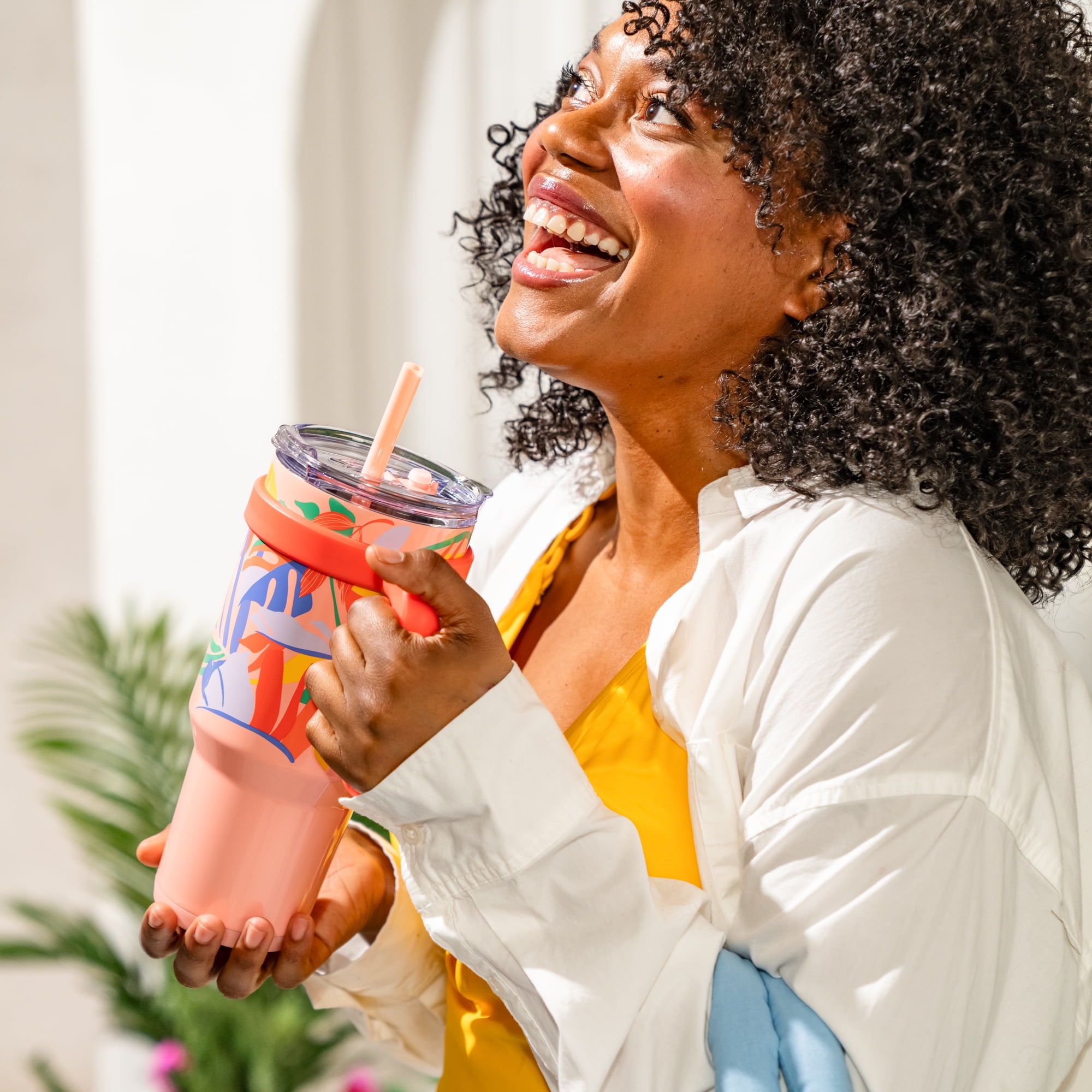 Reduce Slim Cold1 Tumbler - Straw, Lid & Handle. Insulated Stainless Steel 40oz, Peachy Tropics